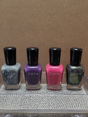 Zoya Nail Polish Set Bundle 4 colors Gray, Purple, Pink, Green-Gold Multichrome